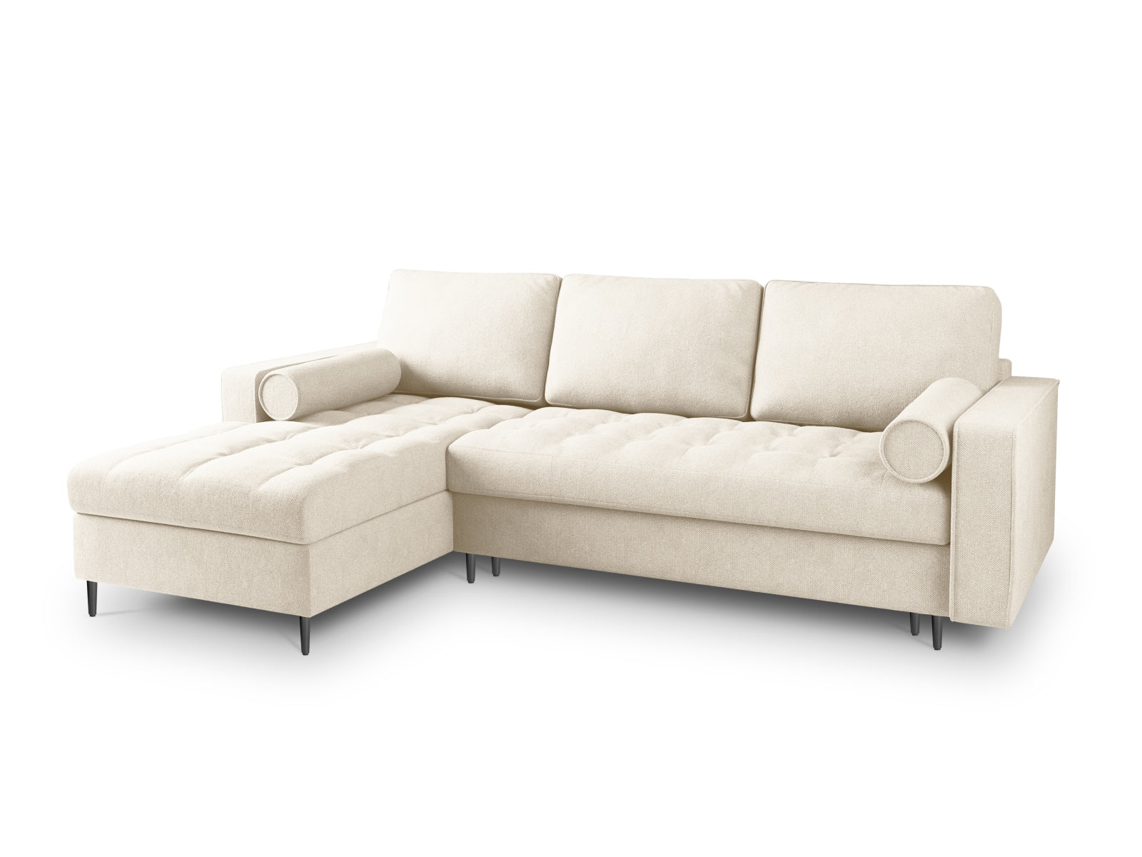 Aspen Corner Sofa With Bed Function And Box, 5 Seats, 240x175 cm — Light Beige / Black Chrome Metal / Left
