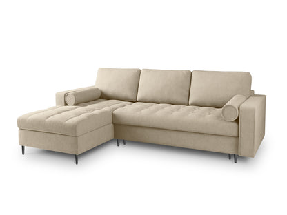 Aspen Corner Sofa With Bed Function And Box, 5 Seats, 240x175 cm — Beige / Black Chrome Metal / Left