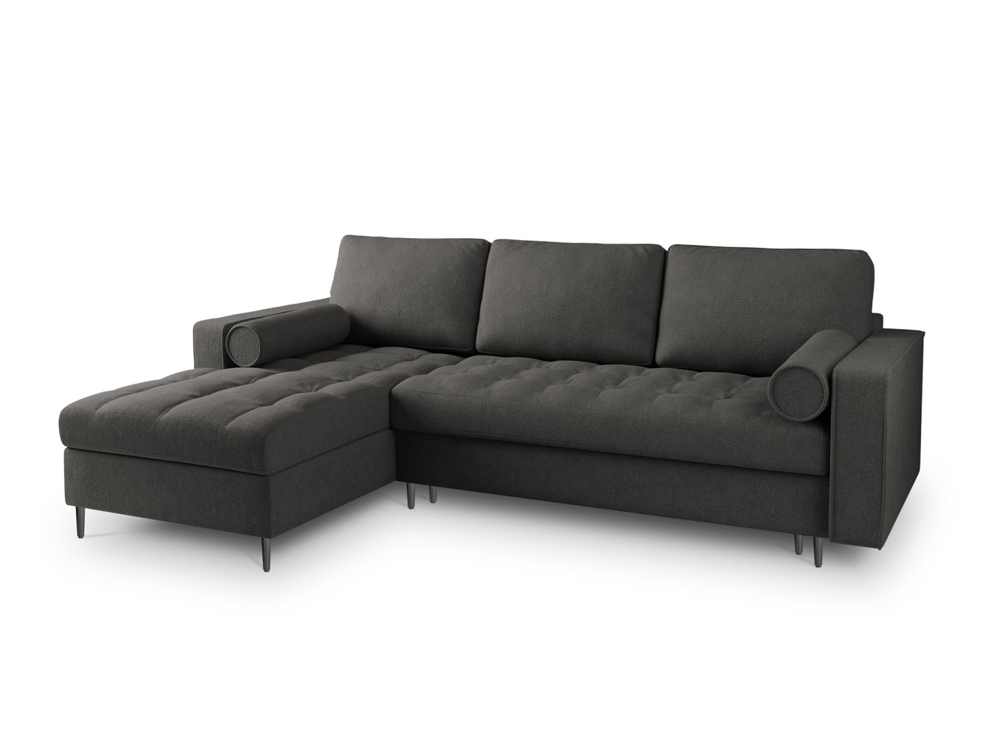 Aspen Corner Sofa With Bed Function And Box, 5 Seats, 240x175 cm — Dark Grey / Black Chrome Metal / Left