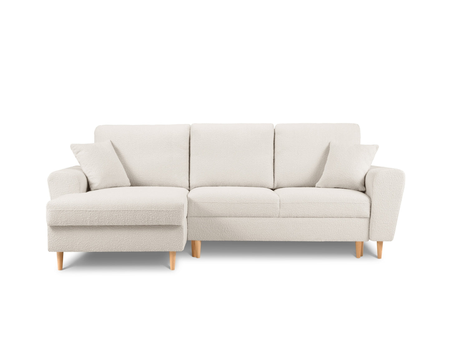 Kyoto Corner Sofa With Bed Function And Box, 4 Seats, 241x145 cm — Beige / Natural Beech Wood / Left