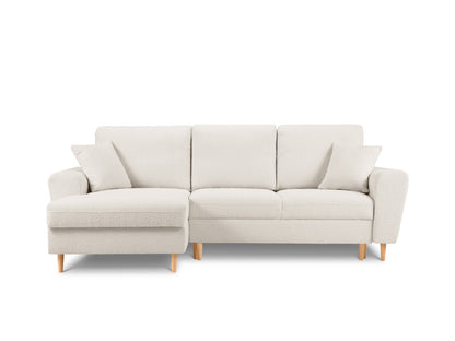 Kyoto Corner Sofa With Bed Function And Box, 4 Seats, 241x145 cm — Beige / Natural Beech Wood / Left