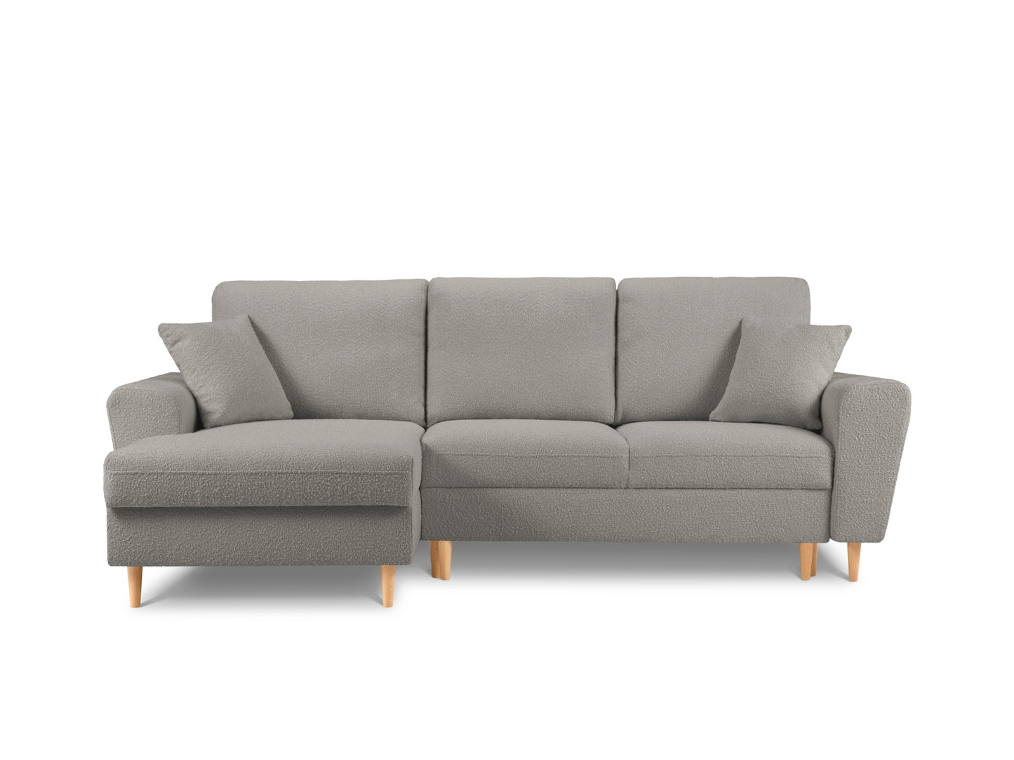Kyoto Corner Sofa With Bed Function And Box, 4 Seats, 241x145 cm — Grey / Natural Beech Wood / Left