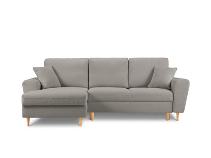 Kyoto Corner Sofa With Bed Function And Box, 4 Seats, 241x145 cm — Grey / Natural Beech Wood / Left