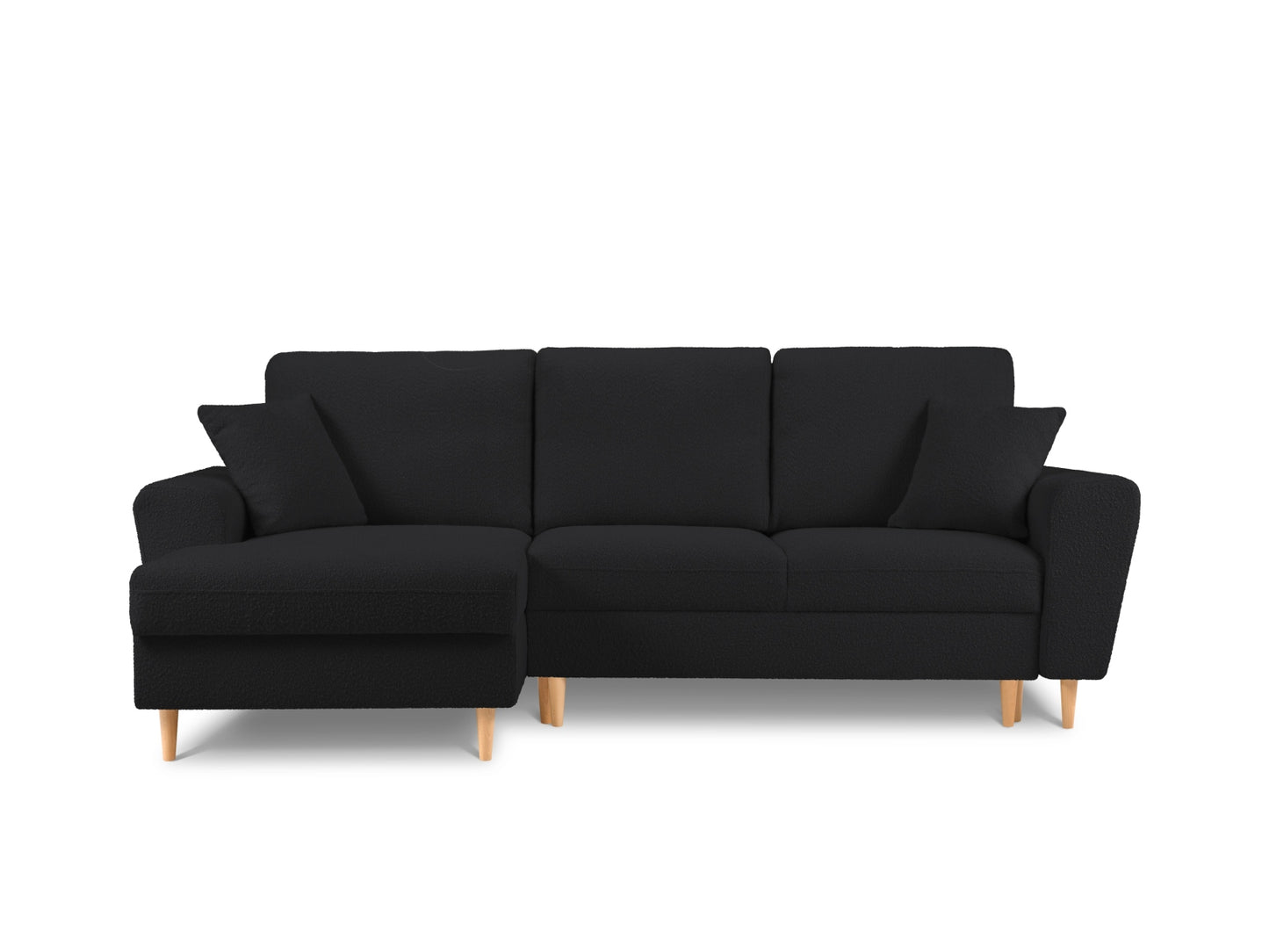 Kyoto Corner Sofa With Bed Function And Box, 4 Seats, 241x145 cm — Black / Natural Beech Wood / Left