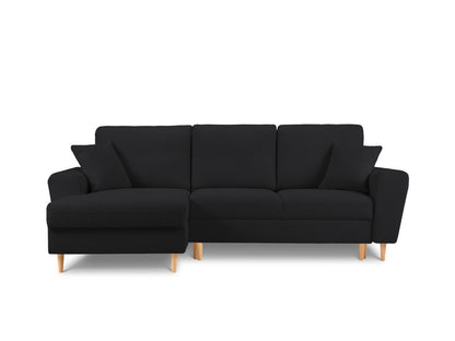 Kyoto Corner Sofa With Bed Function And Box, 4 Seats, 241x145 cm — Black / Natural Beech Wood / Left