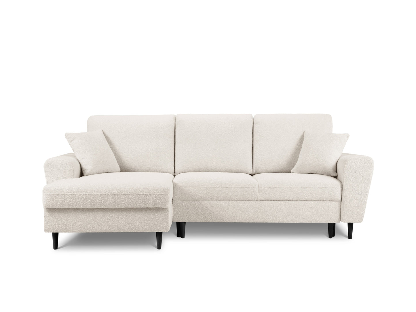Kyoto Corner Sofa With Bed Function And Box, 4 Seats, 241x145 cm — Beige / Black Beech Wood / Left