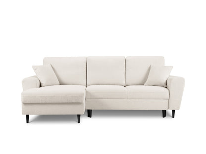 Kyoto Corner Sofa With Bed Function And Box, 4 Seats, 241x145 cm — Beige / Black Beech Wood / Left