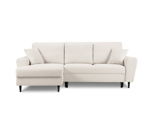 Kyoto Corner Sofa With Bed Function And Box, 4 Seats, 241x145 cm — Beige / Black Beech Wood / Left