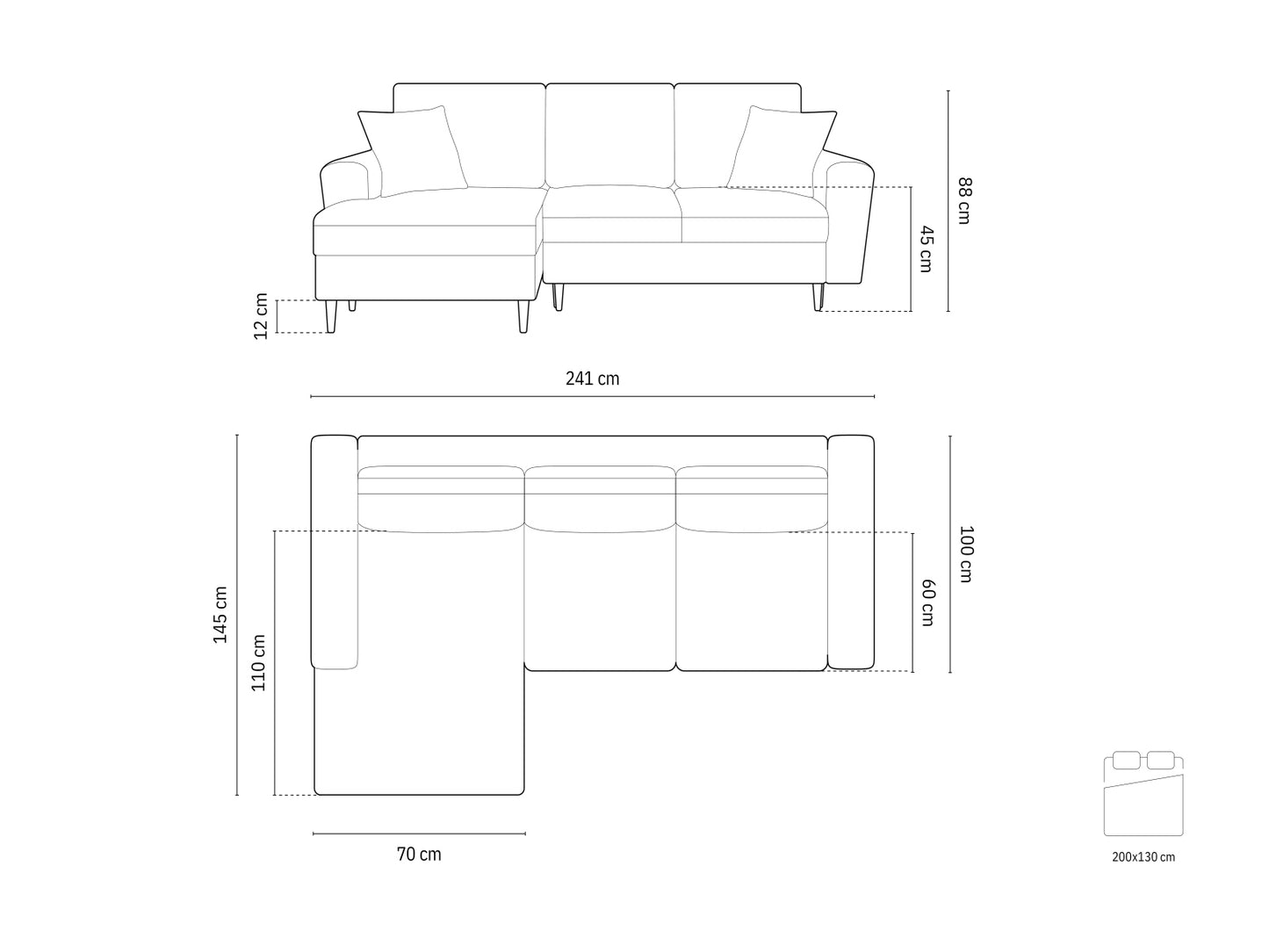 Kyoto Corner Sofa With Bed Function And Box, 4 Seats, 241x145 cm