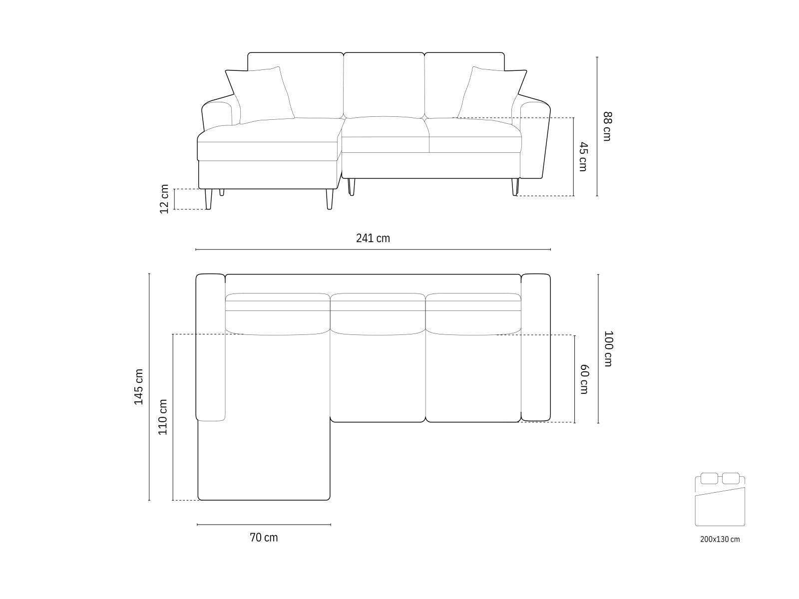 Kyoto Corner Sofa With Bed Function And Box, 4 Seats, 241x145 cm