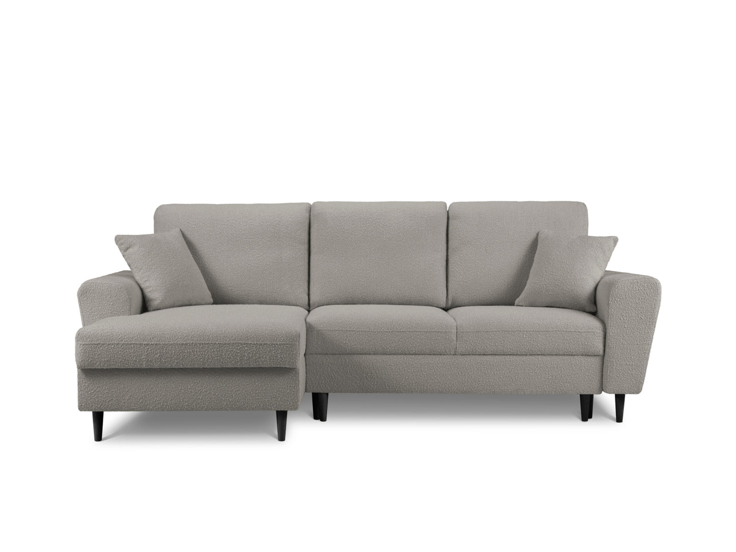 Kyoto Corner Sofa With Bed Function And Box, 4 Seats, 241x145 cm — Grey / Black Beech Wood / Left