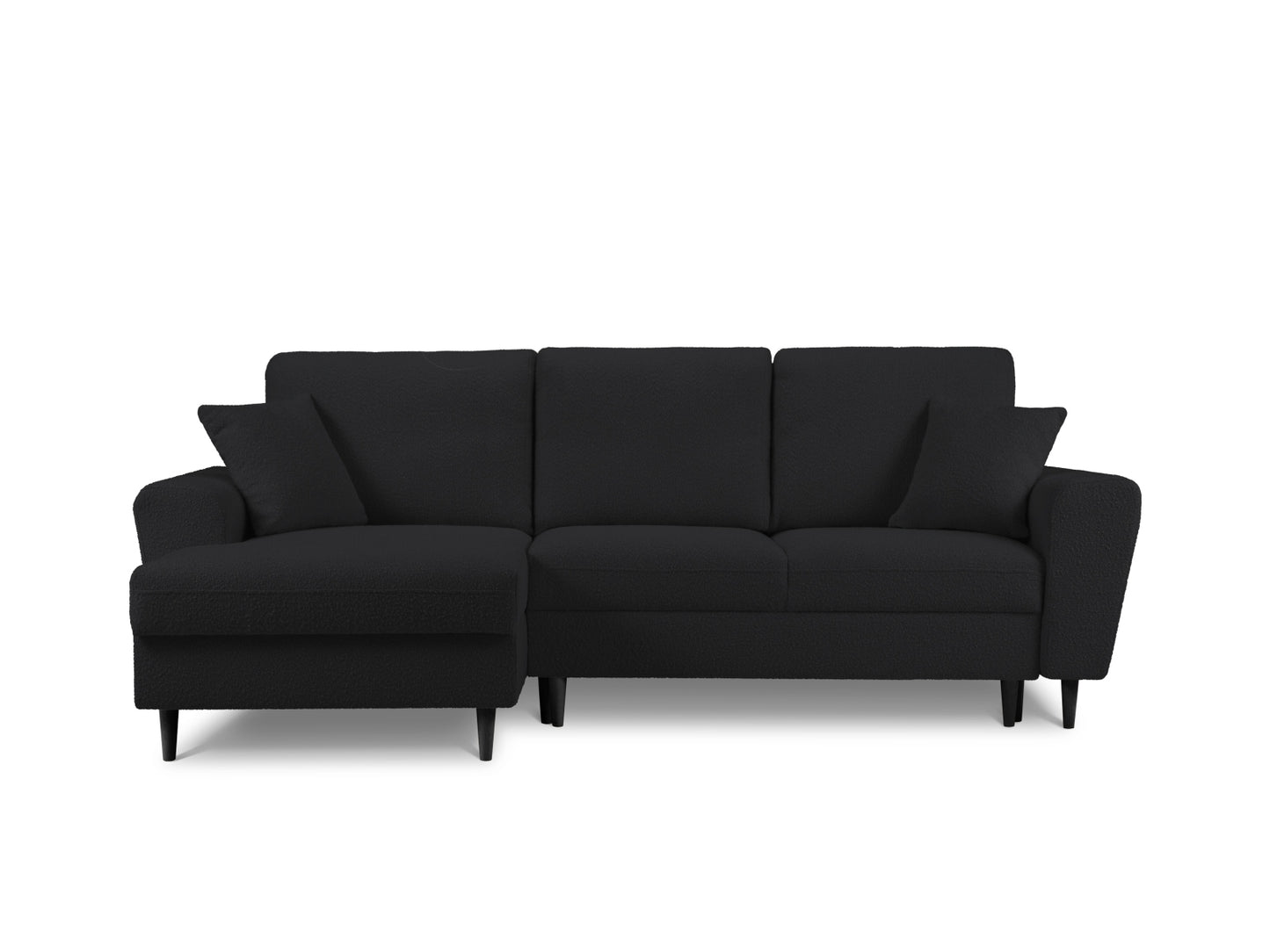 Kyoto Corner Sofa With Bed Function And Box, 4 Seats, 241x145 cm — Black / Black Beech Wood / Left