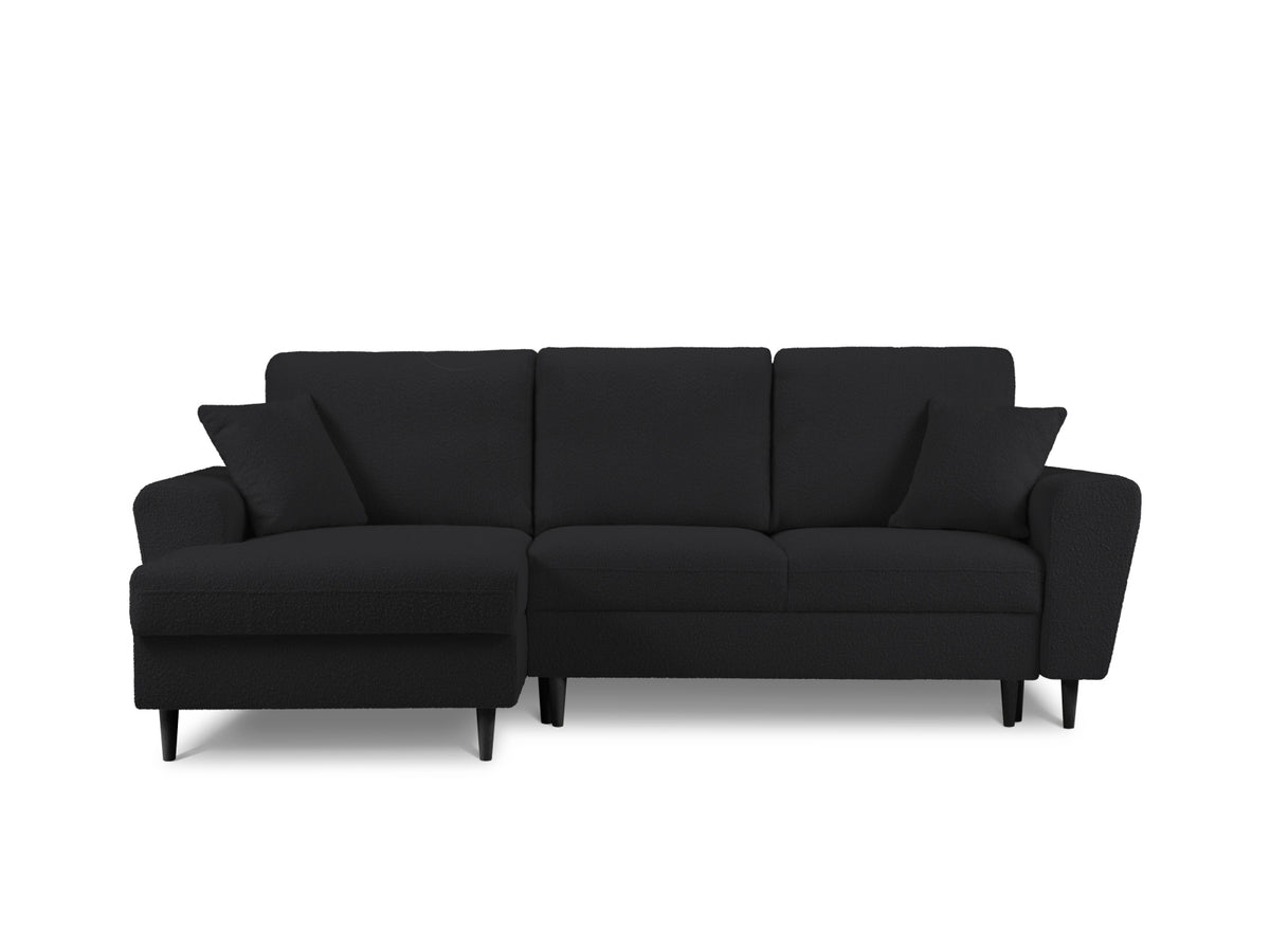 Kyoto Corner Sofa With Bed Function And Box, 4 Seats, 241x145 cm — Black / Black Beech Wood / Left
