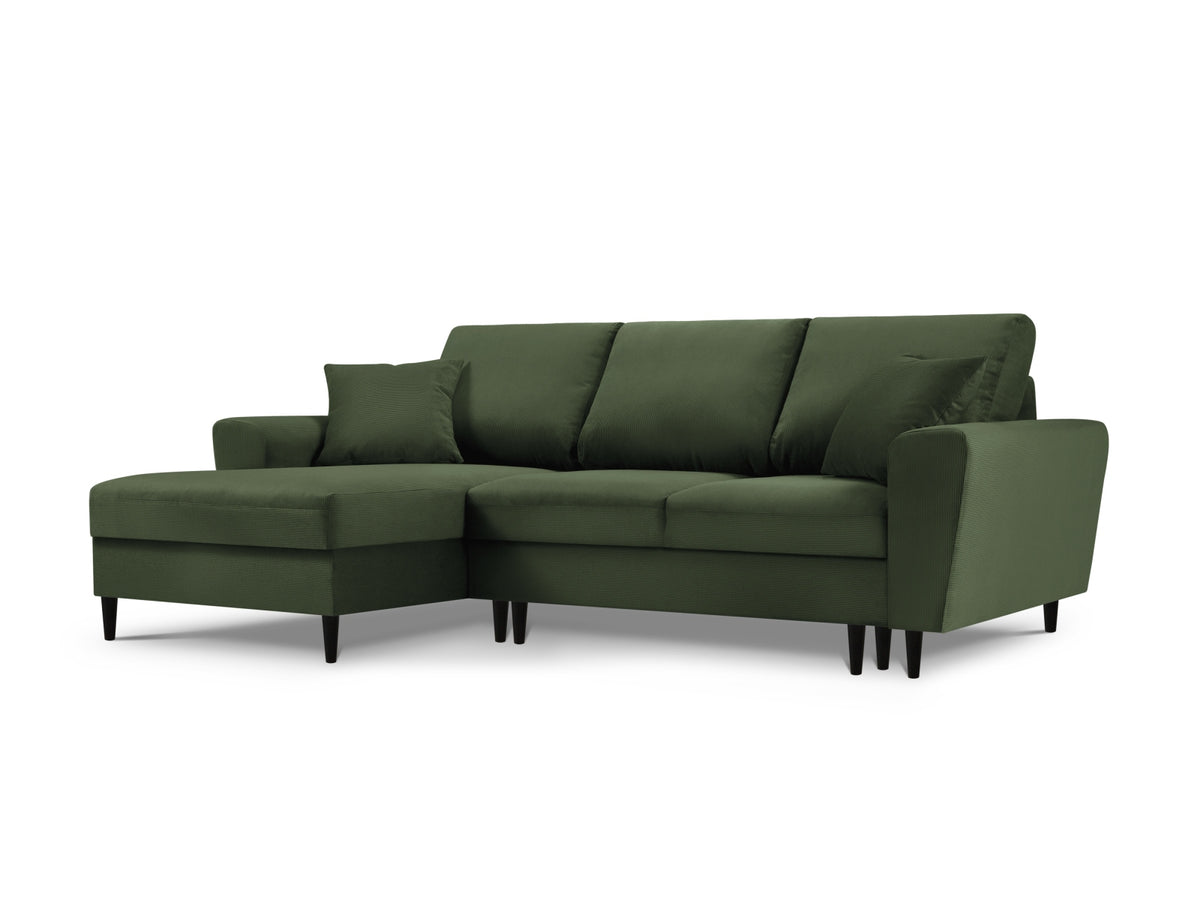 Kyoto Corner Sofa With Bed Function And Box, 4 Seats, 241x145 cm — Bottle Green / Left