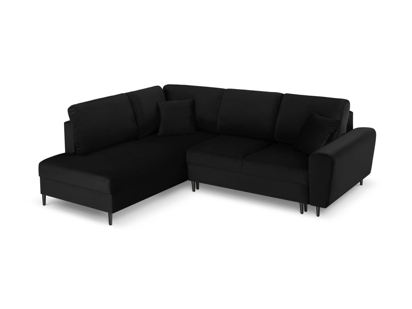 Kyoto Corner Sofa With Bed Function And Box, 5 Seats, 243x194 cm — Black / Black Chrome Metal / Left