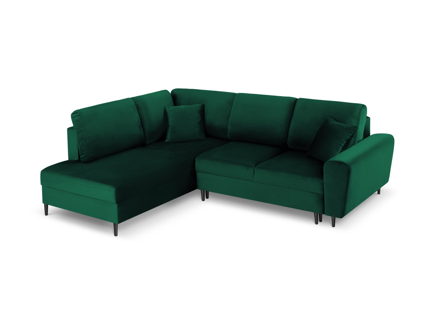 Kyoto Corner Sofa With Bed Function And Box, 5 Seats, 243x194 cm — Bottle Green / Black Chrome Metal / Left