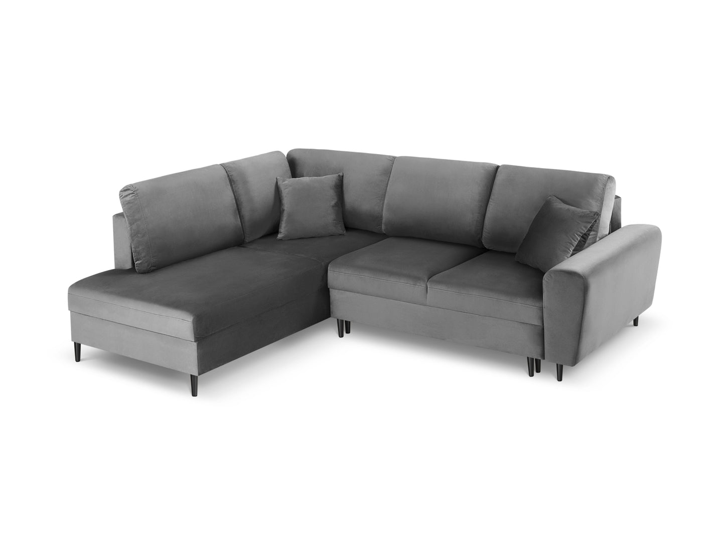 Kyoto Corner Sofa With Bed Function And Box, 5 Seats, 243x194 cm — Light Grey / Black Chrome Metal / Left