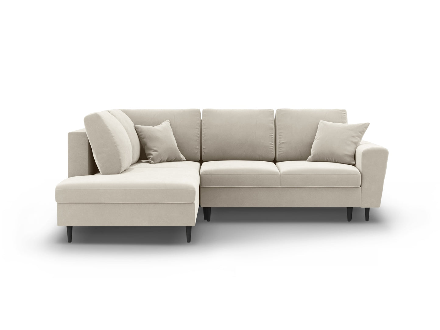 Kyoto Corner Sofa With Bed Function And Box, 5 Seats, 243x194 cm — Light Beige / Black Beech Wood / Left