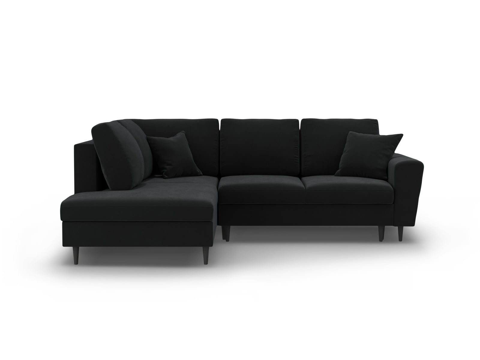 Kyoto Corner Sofa With Bed Function And Box, 5 Seats, 243x194 cm — Black / Black Beech Wood / Left