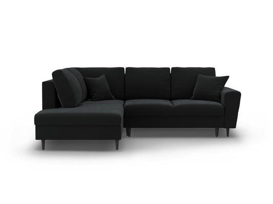 Kyoto Corner Sofa With Bed Function And Box, 5 Seats, 243x194 cm — Black / Black Beech Wood / Left