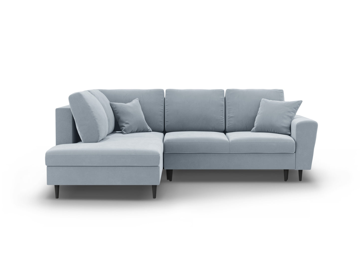 Kyoto Corner Sofa With Bed Function And Box, 5 Seats, 243x194 cm — Light Blue / Black Beech Wood / Left