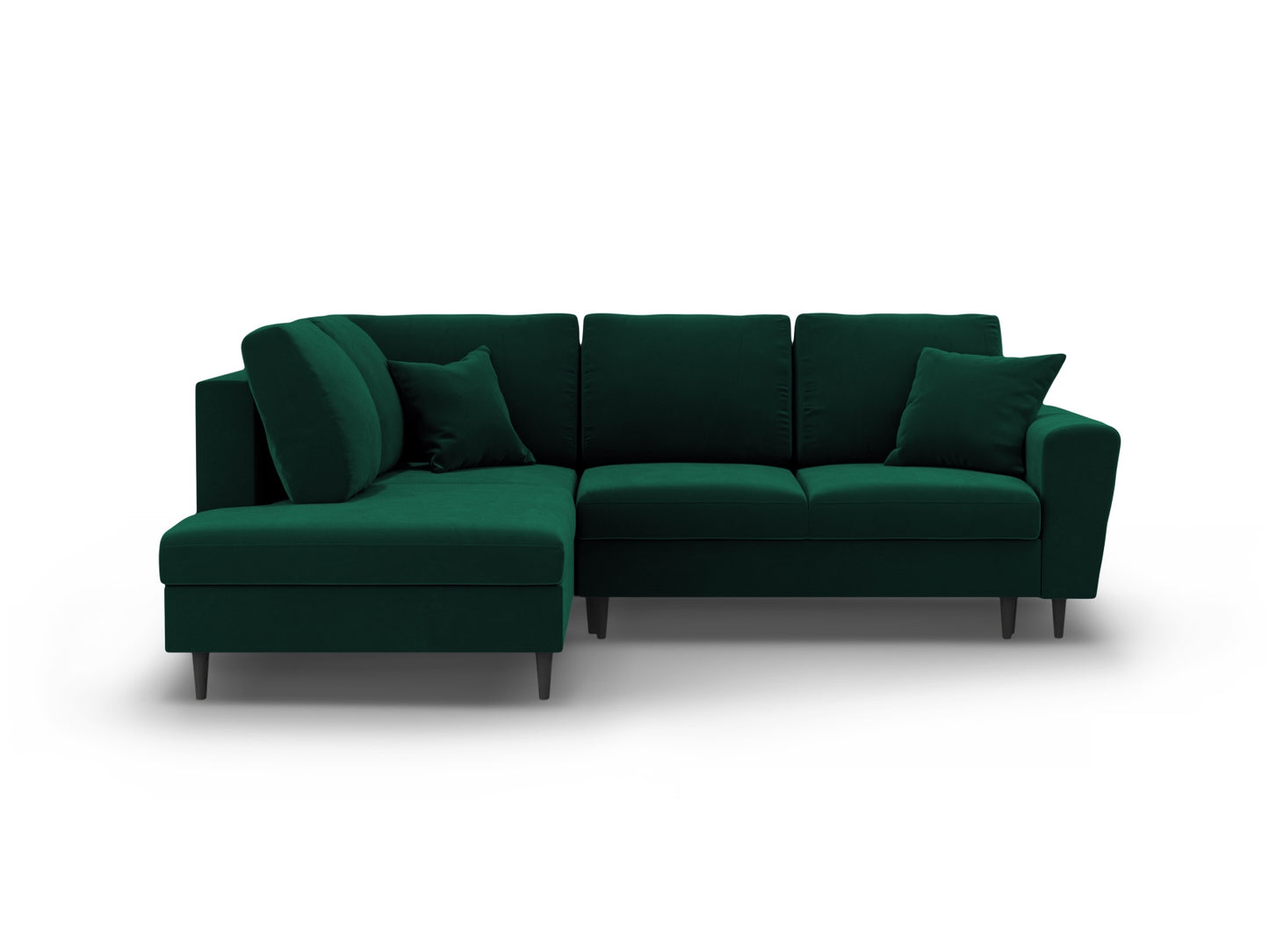 Kyoto Corner Sofa With Bed Function And Box, 5 Seats, 243x194 cm — Bottle Green / Black Beech Wood / Left
