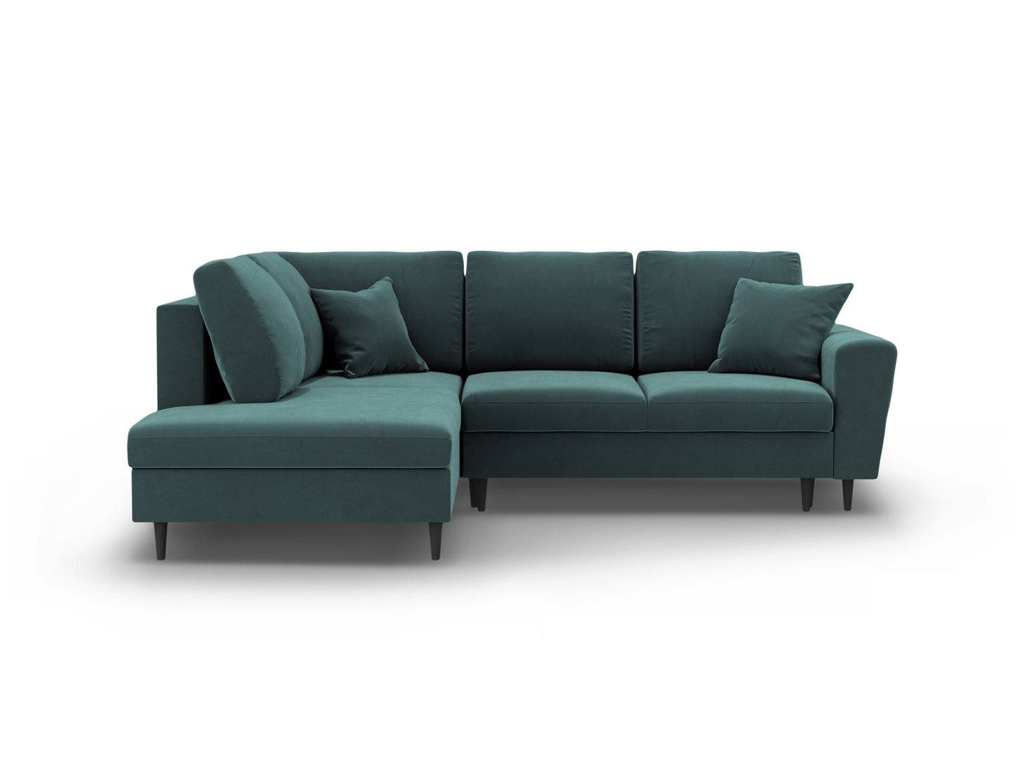 Kyoto Corner Sofa With Bed Function And Box, 5 Seats, 243x194 cm — Petrol / Black Beech Wood / Left