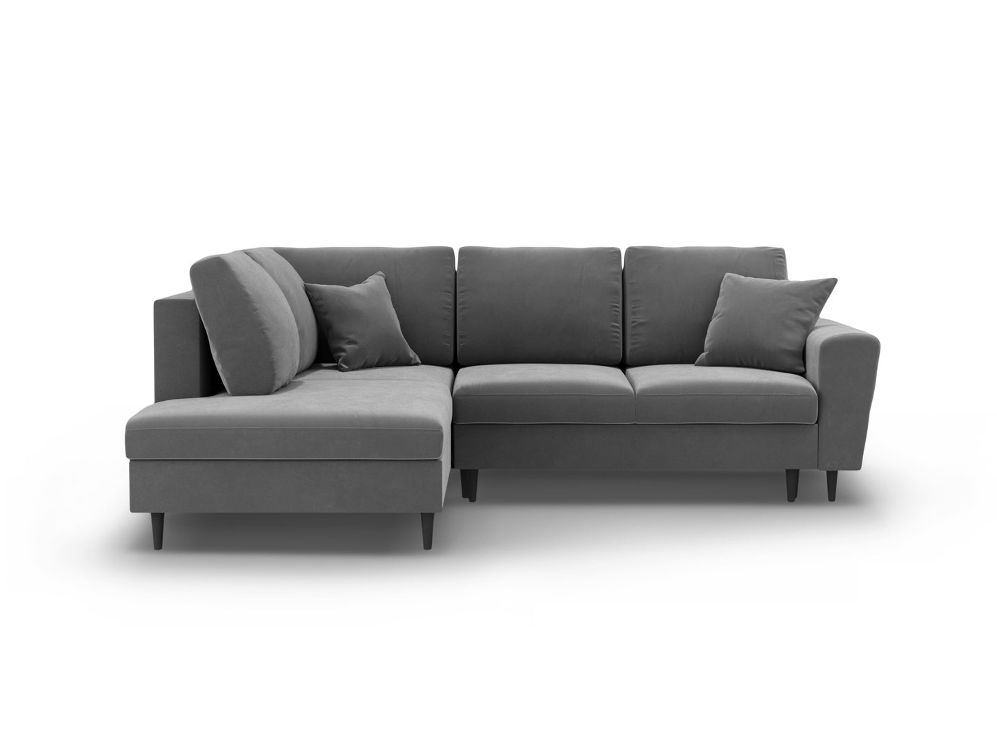 Kyoto Corner Sofa With Bed Function And Box, 5 Seats, 243x194 cm — Light Grey / Black Beech Wood / Left