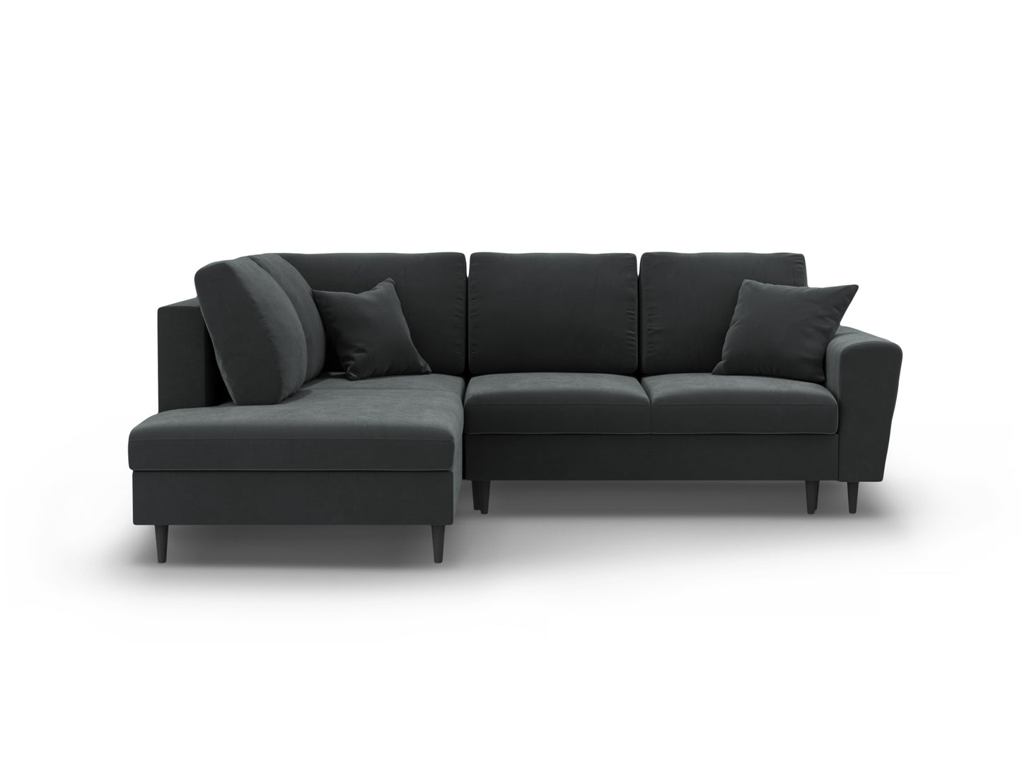 Kyoto Corner Sofa With Bed Function And Box, 5 Seats, 243x194 cm — Dark Grey / Black Beech Wood / Left