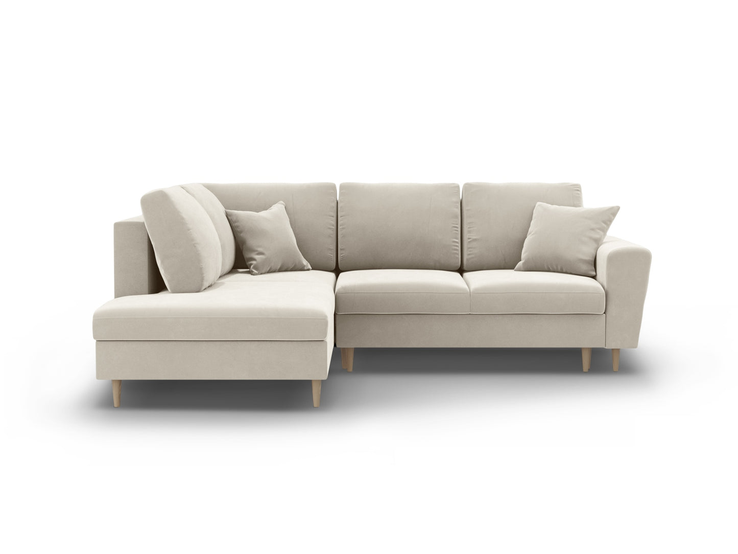 Kyoto Corner Sofa With Bed Function And Box, 5 Seats, 243x194 cm — Light Beige / Natural Beech Wood / Left