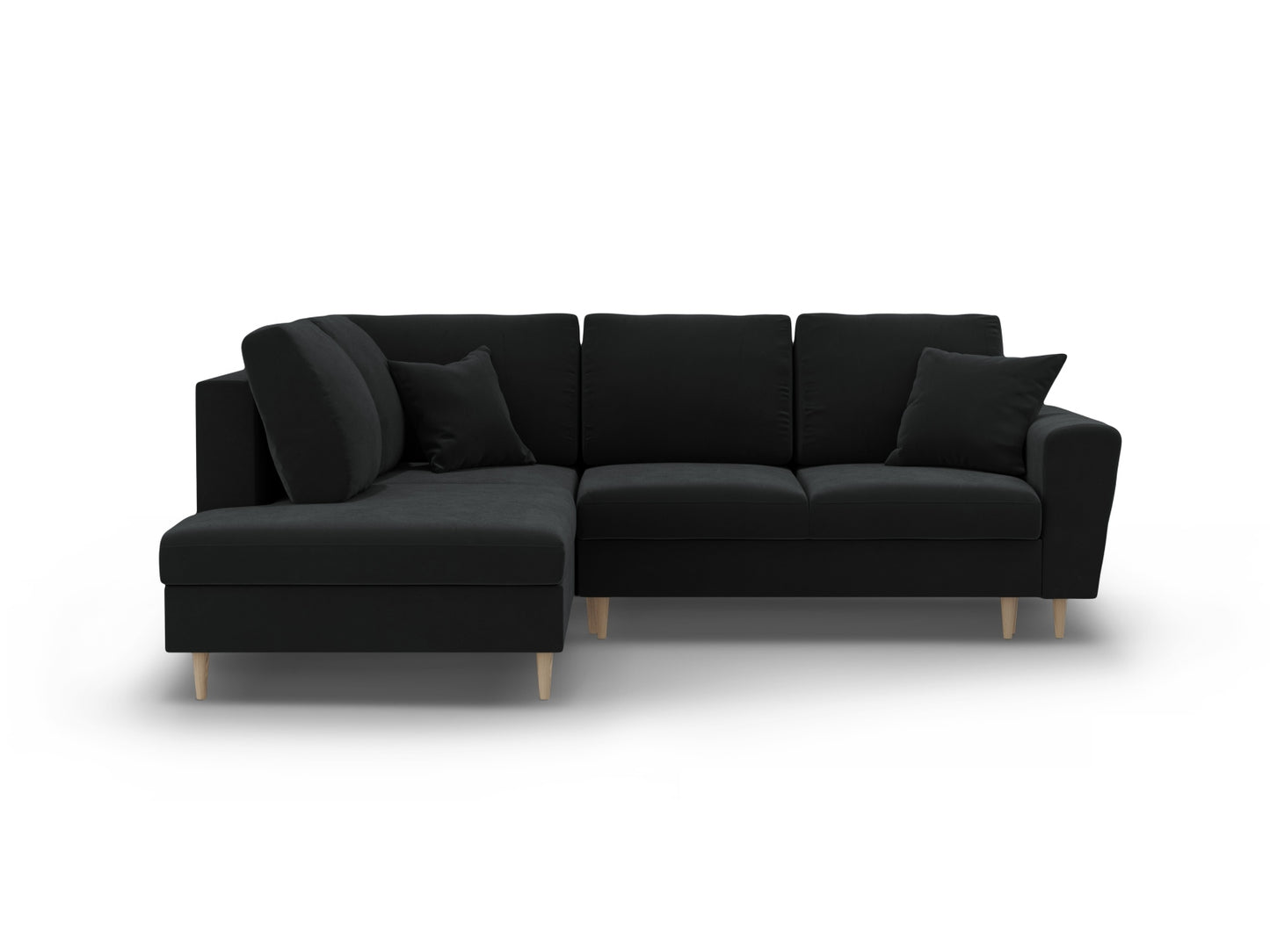 Kyoto Corner Sofa With Bed Function And Box, 5 Seats, 243x194 cm — Black / Natural Beech Wood / Left