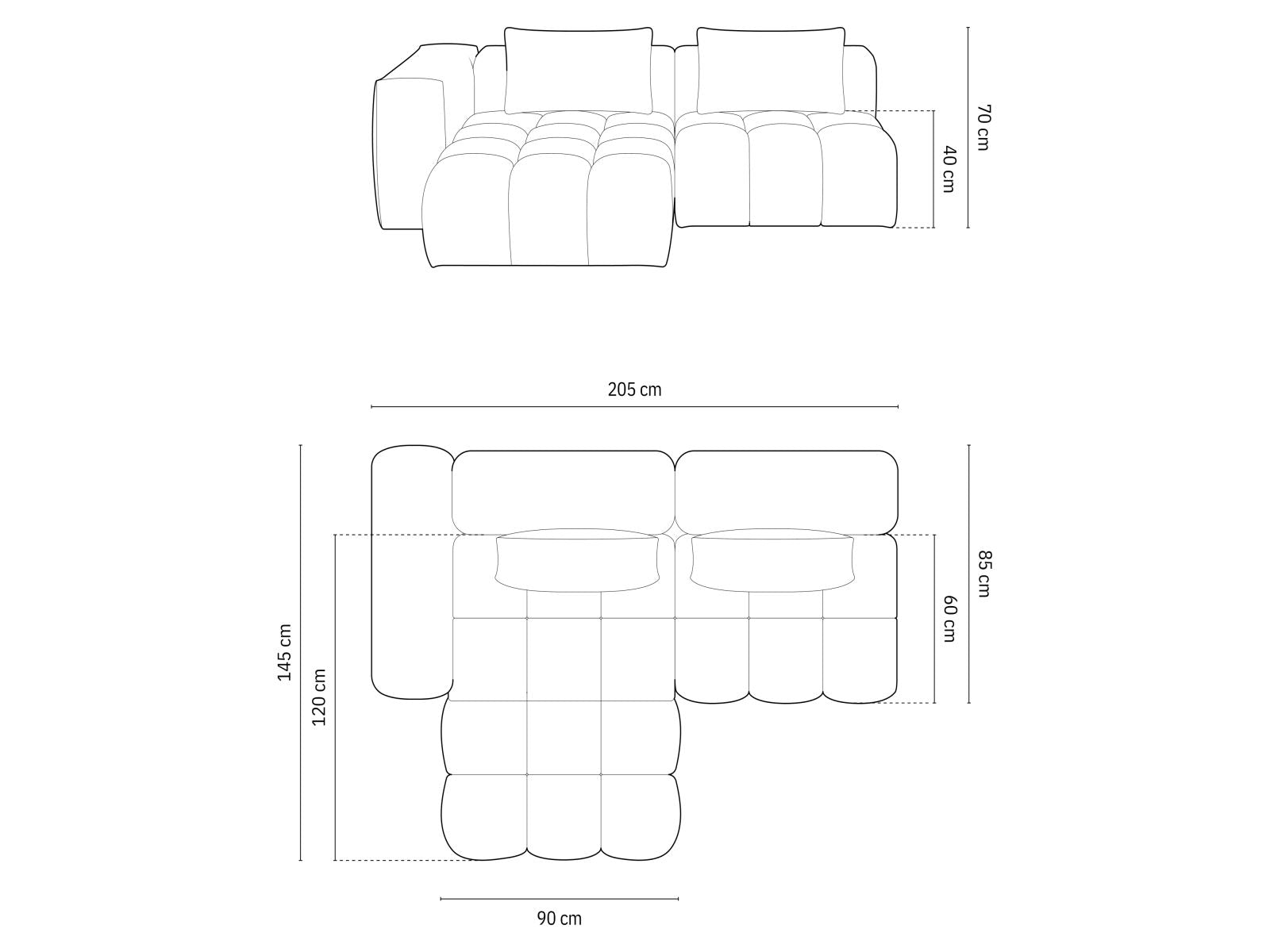 Verona Modular Corner Sofa, 3 Seats, 205x145 cm