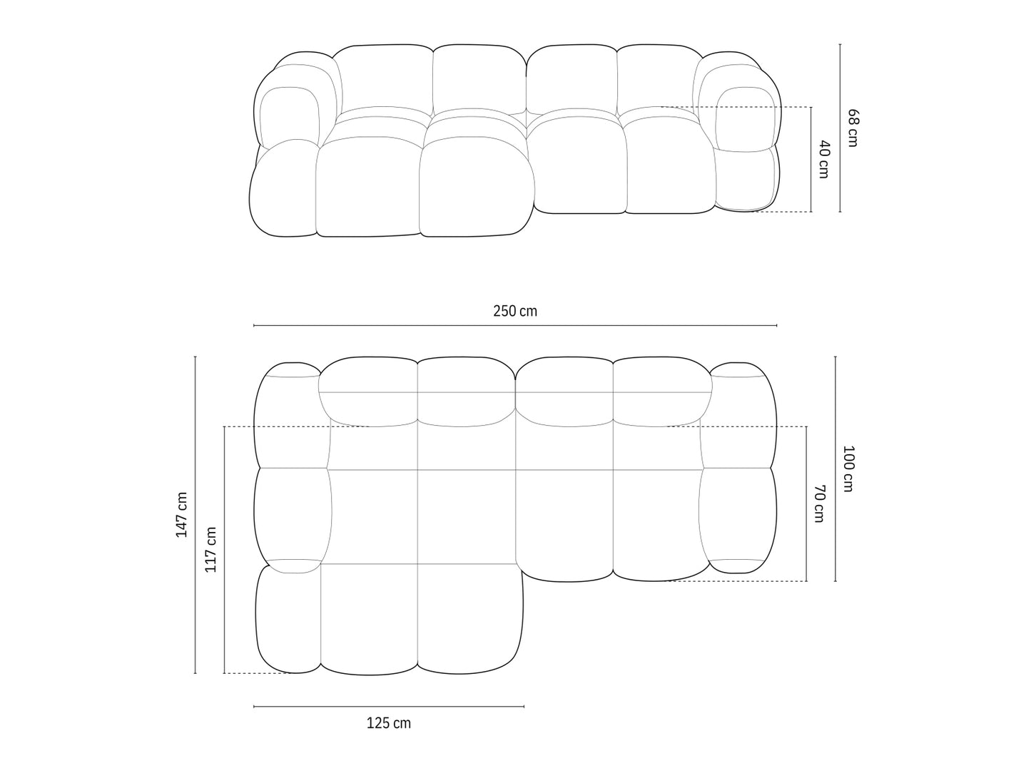 Loretto Corner Sofa, 3 Seats, 250x147 cm