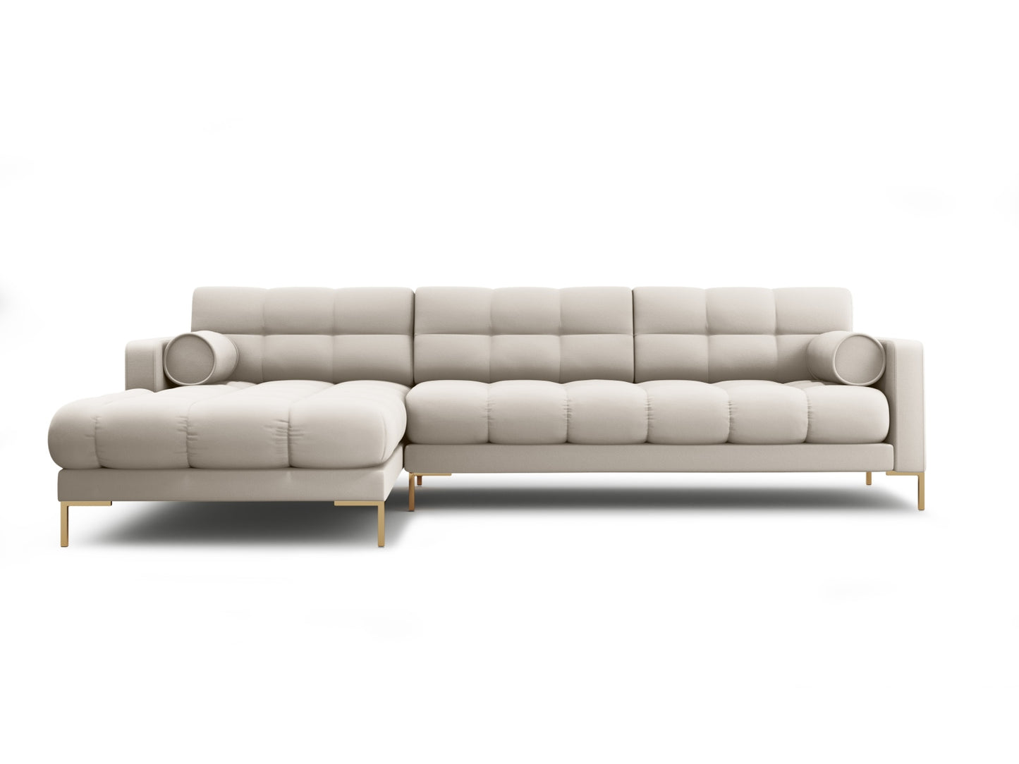 Bali Corner Sofa, 5 Seats, 293x185 cm — Beige / Gold Metal / Left