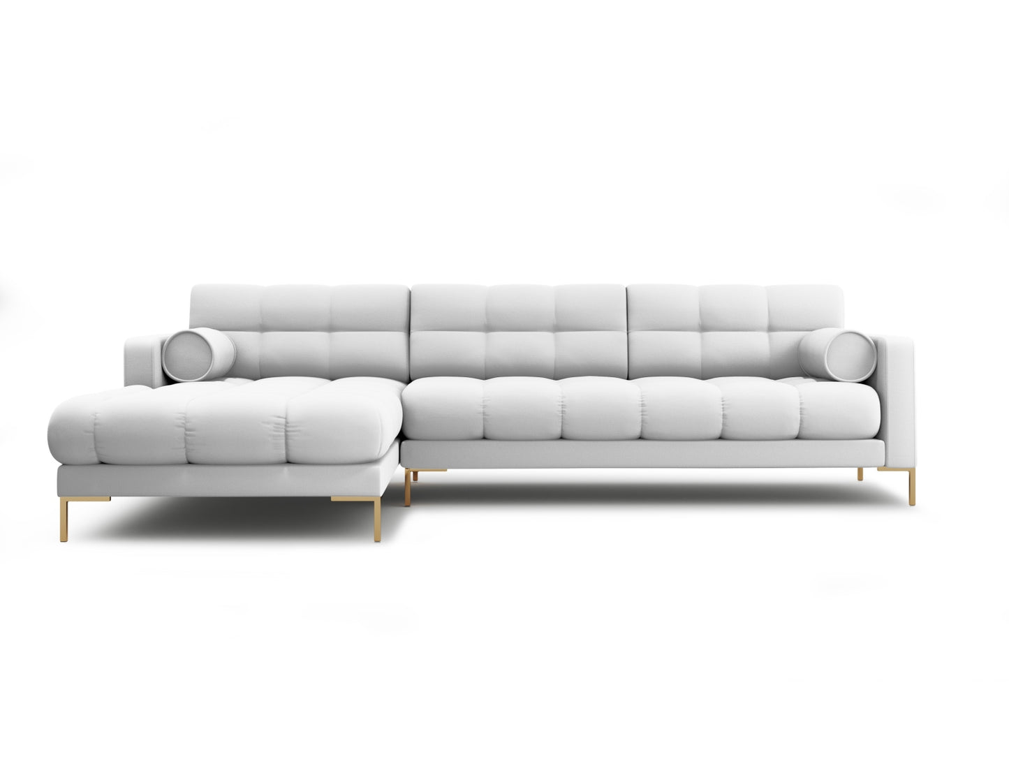 Bali Corner Sofa, 5 Seats, 293x185 cm — Light Grey / Gold Metal / Left