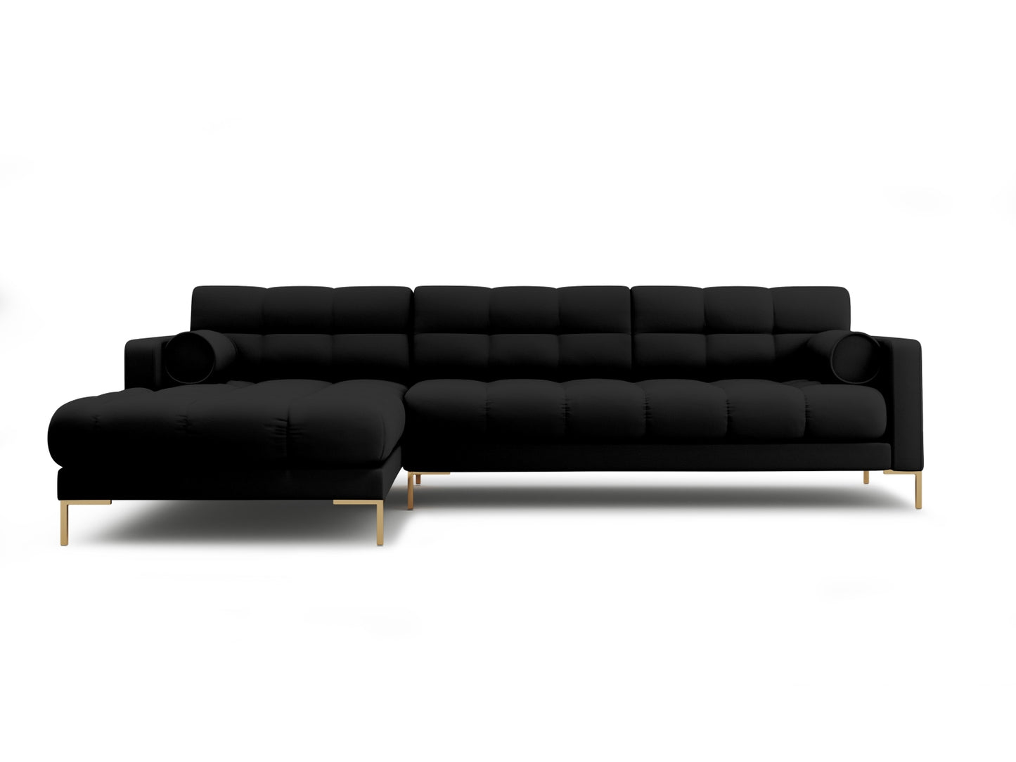 Bali Corner Sofa, 5 Seats, 293x185 cm — Black / Gold Metal / Left