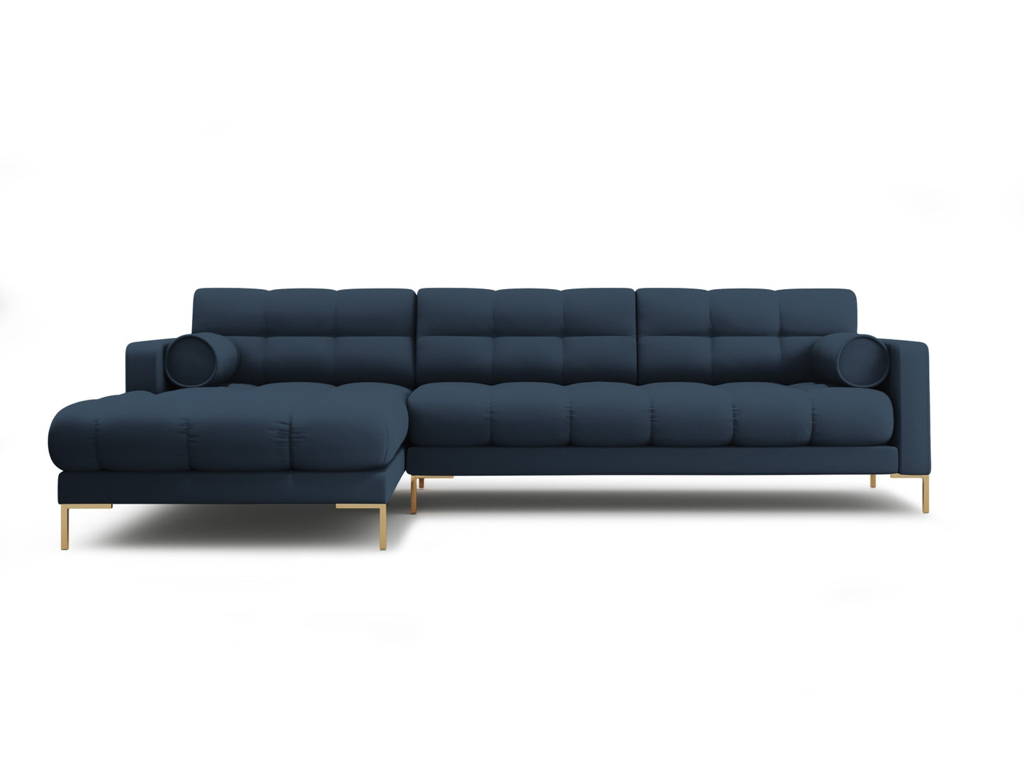 Bali Corner Sofa, 5 Seats, 293x185 cm — Blue / Gold Metal / Left