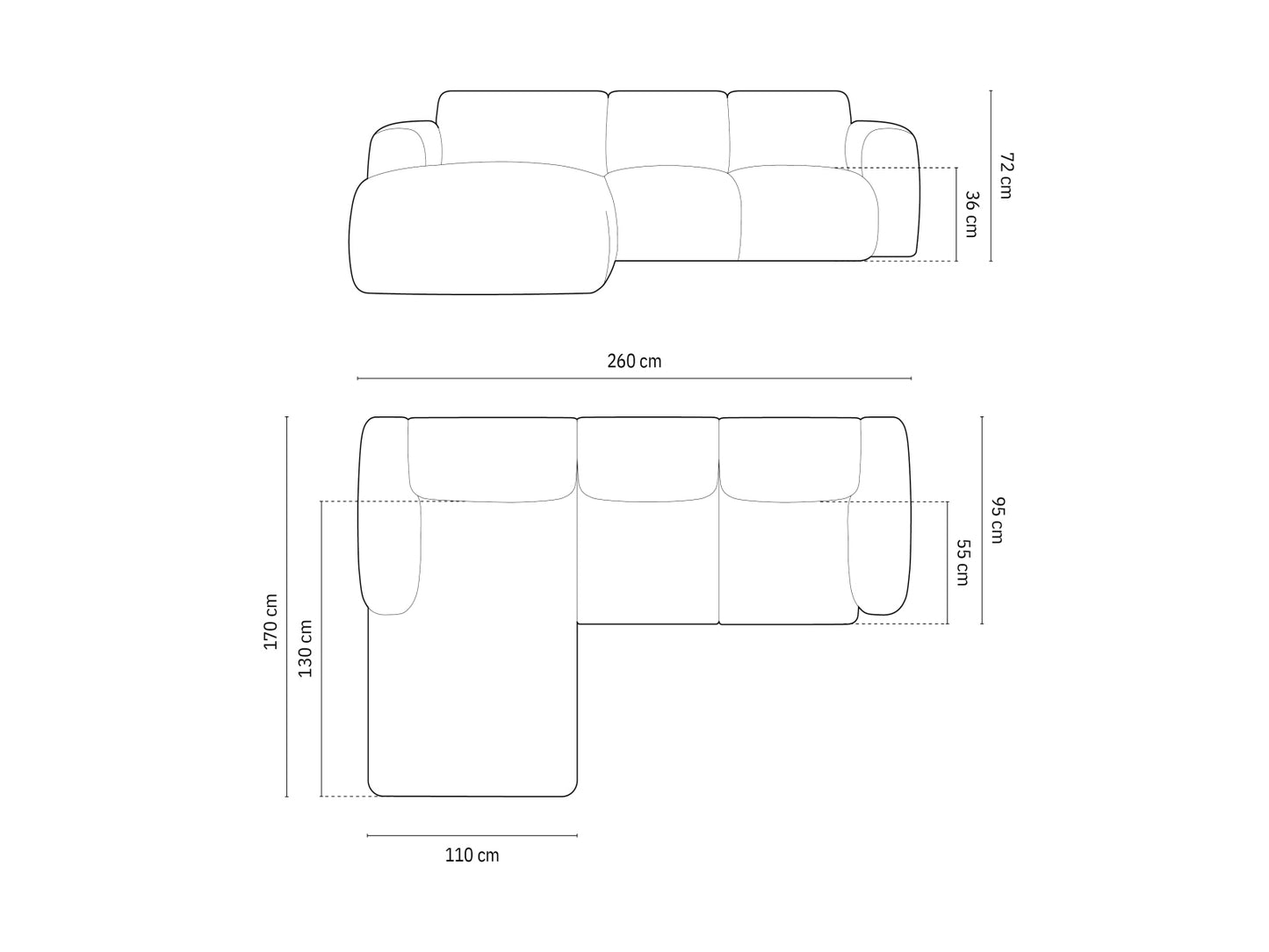 Nolio Corner Sofa, 4 Seats, 260x170 cm