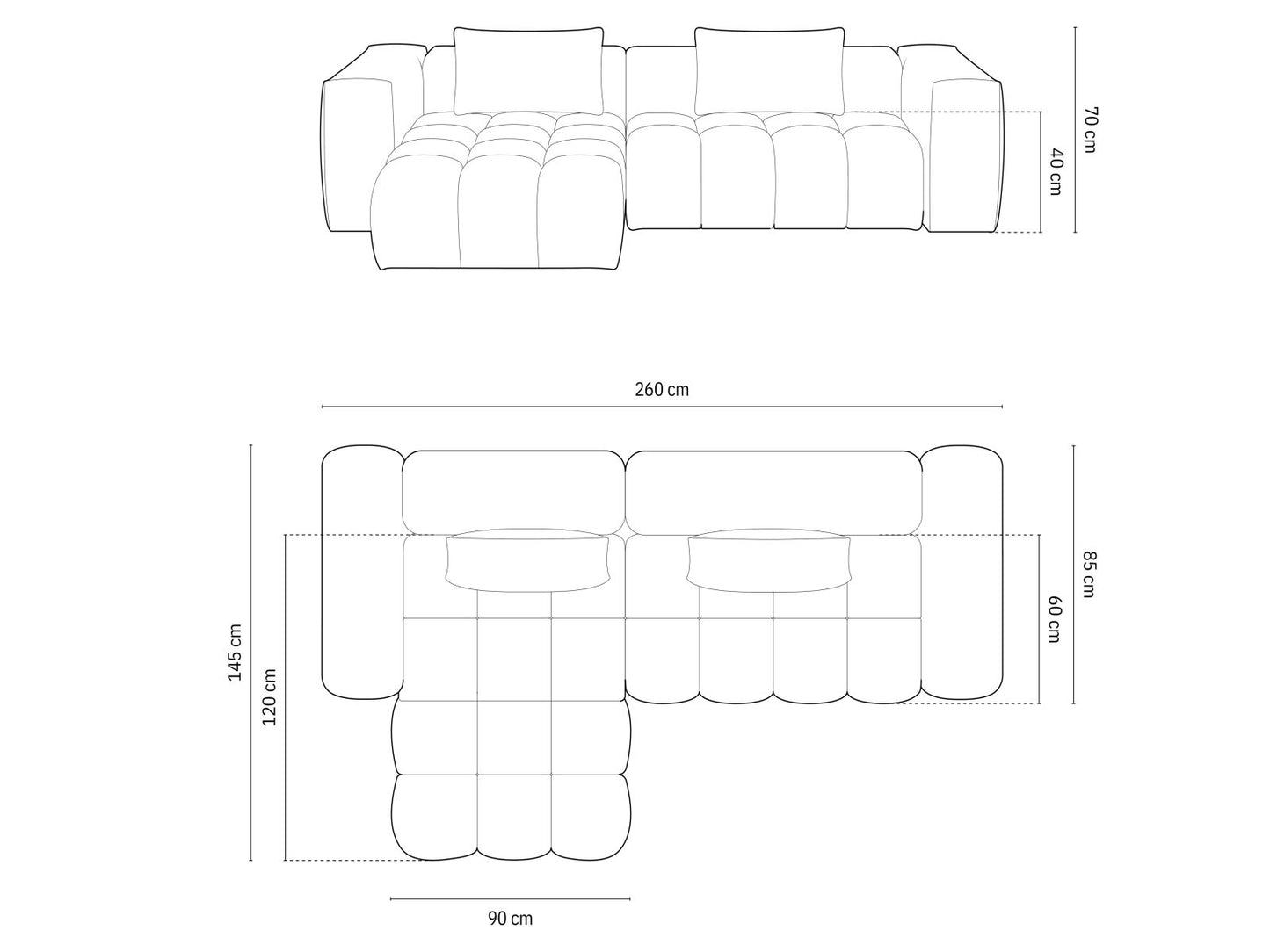 Verona Modular Corner Sofa, 3 Seats, 260x145 cm