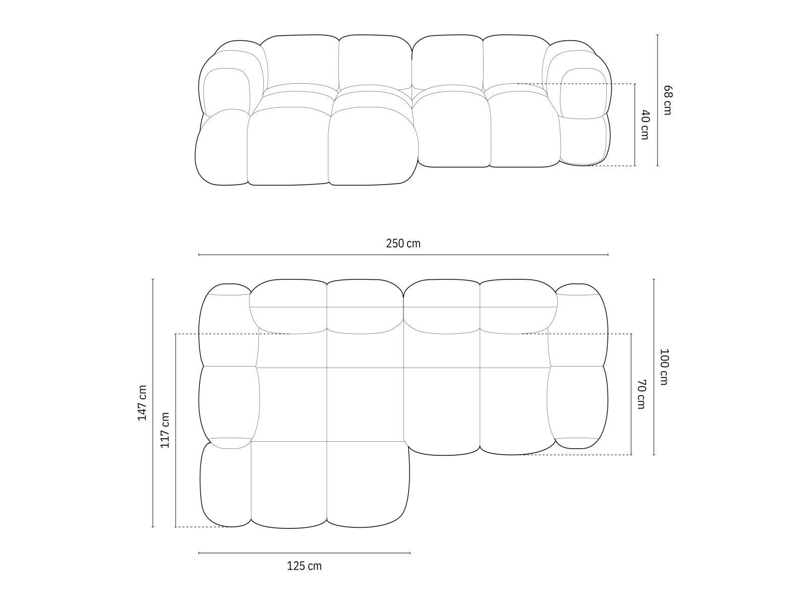 Loretto Corner Sofa, 3 Seats, 250x147 cm