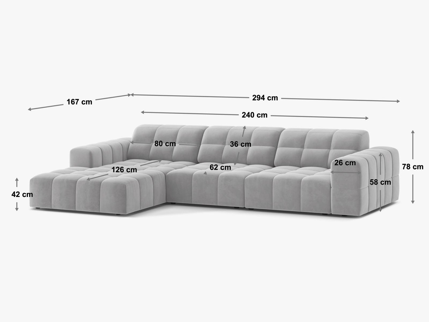 Chicago Corner Sofa, 4 Seats, 294x167 cm