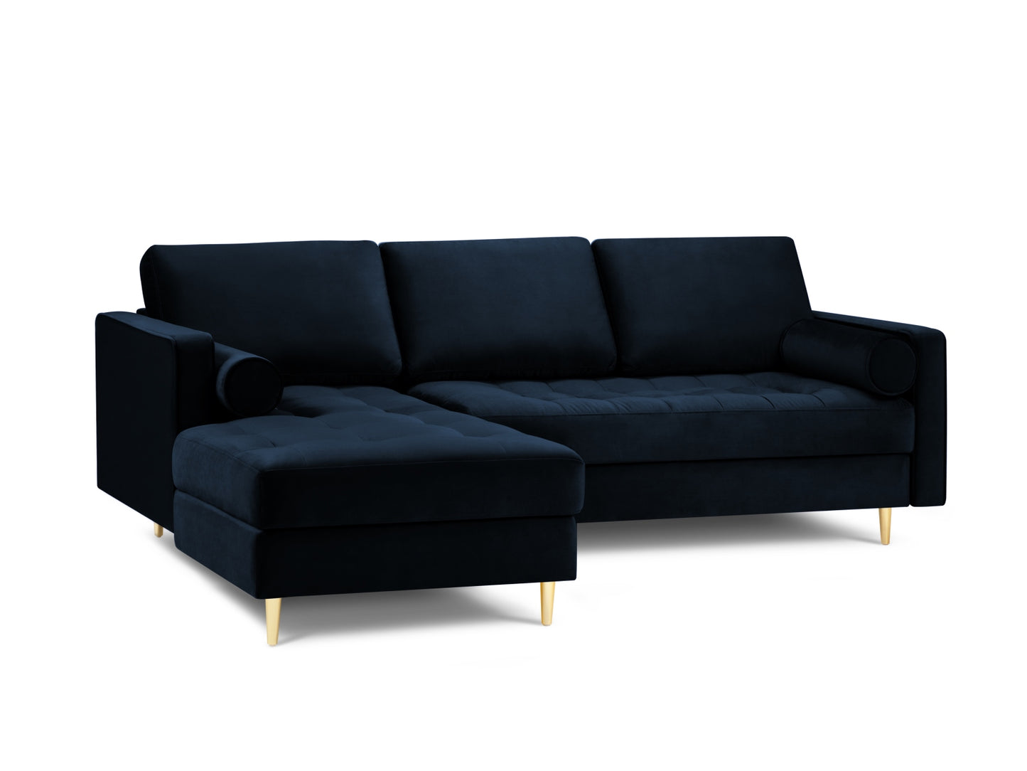 Aspen Corner Sofa, 4 Seats, 236x170 cm — Royal Blue / Gold Metal / Left