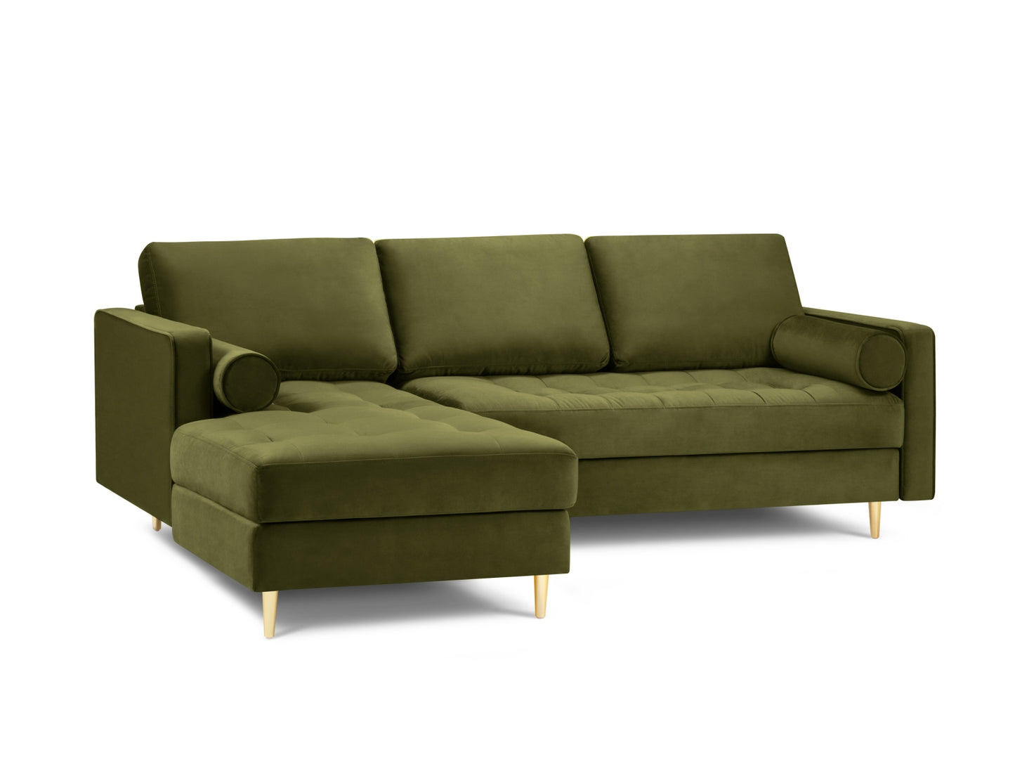 Aspen Corner Sofa, 4 Seats, 236x170 cm — Green / Gold Metal / Left