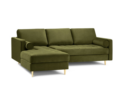 Aspen Corner Sofa, 4 Seats, 236x170 cm — Green / Gold Metal / Left
