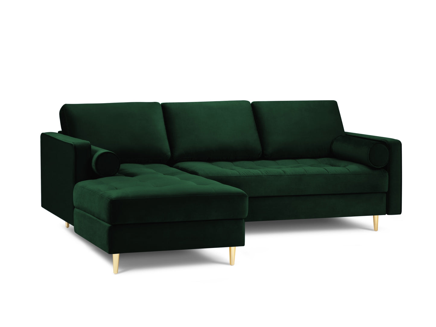 Aspen Corner Sofa, 4 Seats, 236x170 cm — Bottle Green / Gold Metal / Left