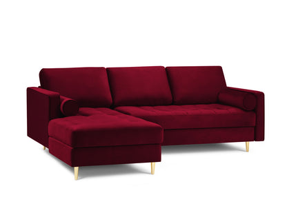 Aspen Corner Sofa, 4 Seats, 236x170 cm — Red / Gold Metal / Left