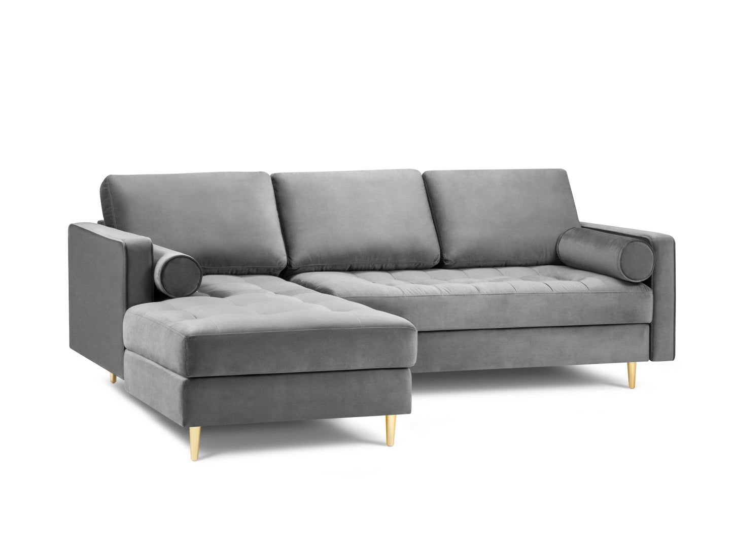 Aspen Corner Sofa, 4 Seats, 236x170 cm — Grey / Gold Metal / Left