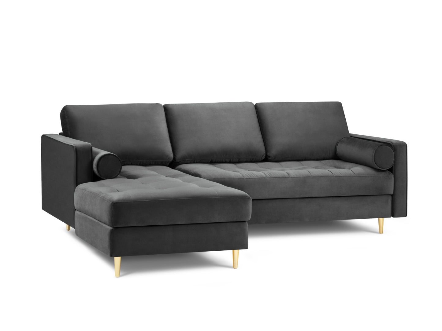 Aspen Corner Sofa, 4 Seats, 236x170 cm — Dark Grey / Gold Metal / Left