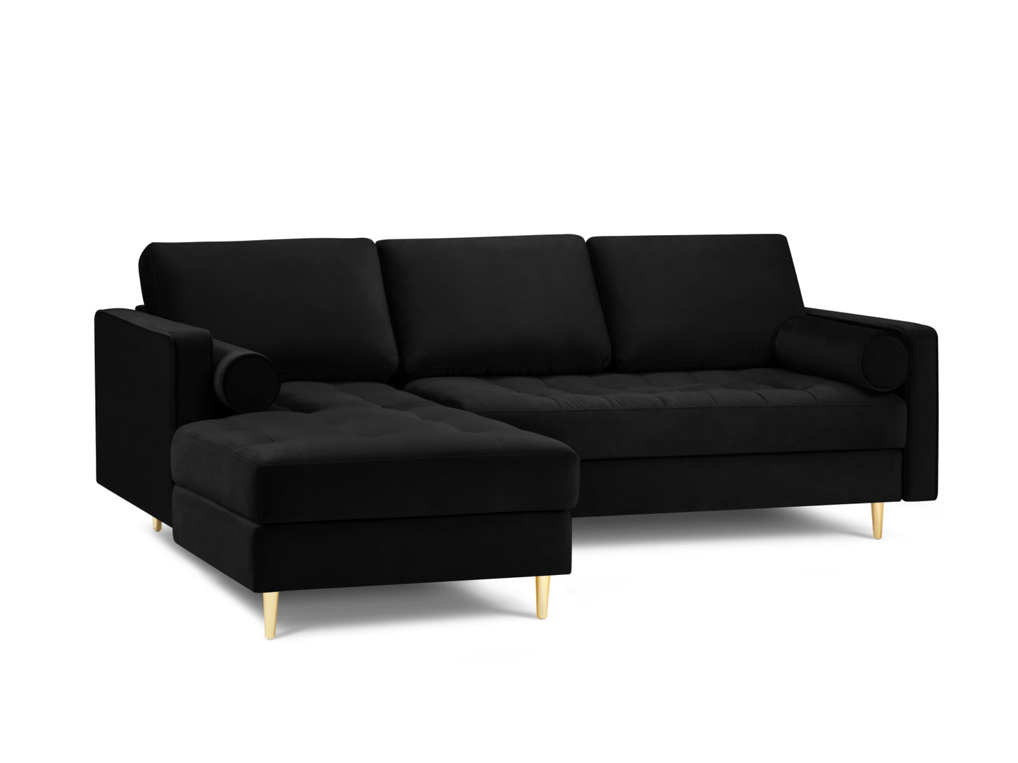 Aspen Corner Sofa, 4 Seats, 236x170 cm — Black / Gold Metal / Left