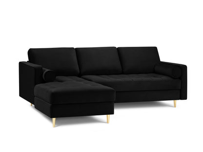 Aspen Corner Sofa, 4 Seats, 236x170 cm — Black / Gold Metal / Left